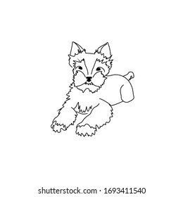 Vector drawing of a Yorkshire Terrier puppy. A sketch of a lying little dog