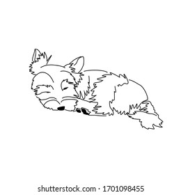 Vector drawing of a Yorkshire Terrier puppy. A sketch of a sleeping little dog