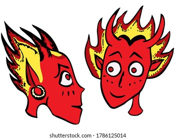 Vector drawing of young cartoon devil faces 