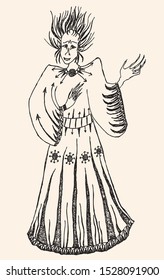 Vector drawing of young cheerful witch
