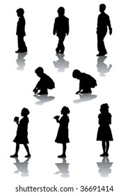 Vector dibujando niños pequeños. Silhouettes sobre fondo blanco