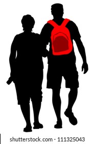 Vector drawing of a young couple with a backpack