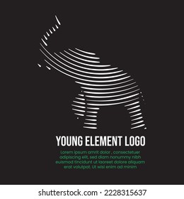 vector drawing of a young elephant, Line art of a young mammal, An element for creating a logo