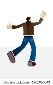 Vector drawing, Young man, rear view. Jeans, jacket, sneakers