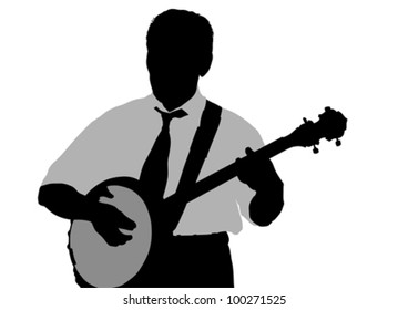 Vector drawing young man whit banjo