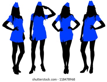Vector drawing of a young stewardess in the form of