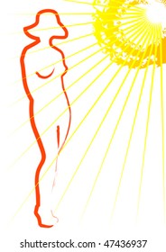 Dibujo vectorial de una joven bajo el sol