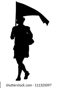 Vector dibujando a mujeres jóvenes y banderas