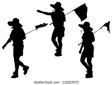 Vector dibujando a mujeres jóvenes y banderas