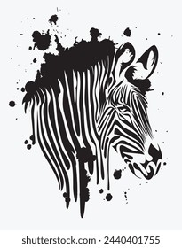 vector drawing of a zebra head black color spots and splashes and black paint. suitable for logo or symbol