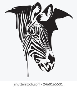 vector drawing of a zebra head black color spots and splashes and black paint. suitable for logo or symbol