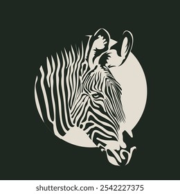 vector drawing of a zebra head in a circle drawn in black pain. Suitable for logo or symbol