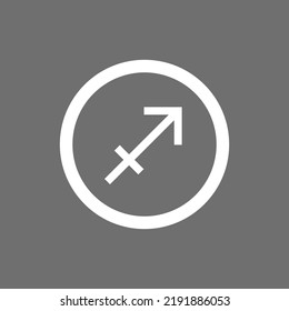 Vector drawing zodiac sign sagittarius in circle, color white flat style