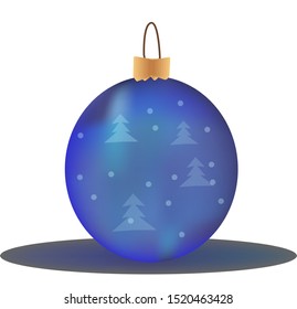 Vector drawing-Christmas toy. Blue round, with Christmas trees and snowflakes. For Christmas and new year illustrations and backgrounds.
