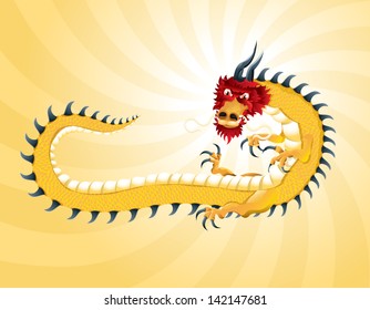 Vector drawing/Golden Dragon/Vector drawing, easy to edit layers, easy to edit grouped objects, Gradient used