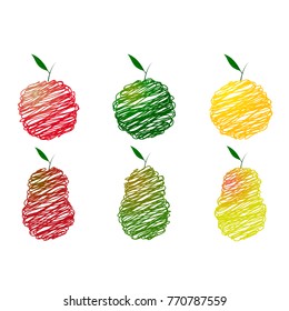 Vector drawings of apples and pears in the style of the karakul