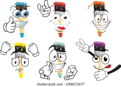 Vector drawings of brush mascot. Perfect for printing on T-shirts, posters, wall papers, wall murals, mugs, glasses, sun loungers, banners, roll-ups, exhibition walls and any other printing materials.