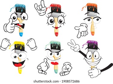 Vector drawings of brush mascot. Perfect for printing on T-shirts, posters, wall papers, wall murals, mugs, glasses, sun loungers, banners, roll-ups, exhibition walls and any other printing materials.