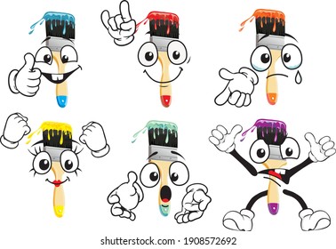 Vector drawings of brush mascot. Perfect for printing on T-shirts, posters, wall papers, wall murals, mugs, glasses, sun loungers, banners, roll-ups, exhibition walls and any other printing materials.