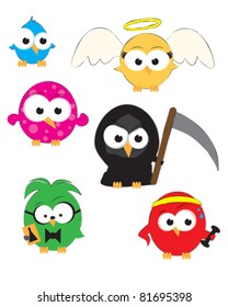 Vector drawings of cute little birds