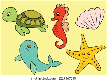 Vector drawings, cute water animals
