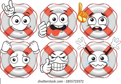 Vector drawings of funny lifebuoy mascot. Perfect for printing on T-shirts, posters, wallpaper, wall murals, cups, glasses, sun loungers, banners, roll-ups, exhibition walls and other printable materi