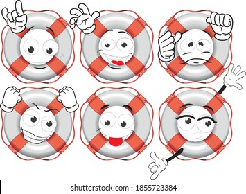 Vector drawings of funny lifebuoy mascot. Perfect for printing on T-shirts, posters, wallpaper, wall murals, cups, glasses, sun loungers, banners, roll-ups, exhibition walls and other printable materi