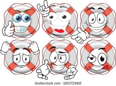 Vector drawings of funny lifebuoy mascot. Perfect for printing on T-shirts, posters, wallpaper, wall murals, cups, glasses, sun loungers, banners, roll-ups, exhibition walls and other printable materi