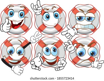 Vector drawings of funny lifebuoy mascot. Perfect for printing on T-shirts, posters, wallpaper, wall murals, cups, glasses, sun loungers, banners, roll-ups, exhibition walls and other printable materi