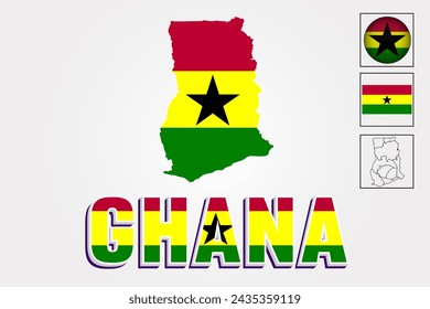 Vector drawings of the Ghana flag and map