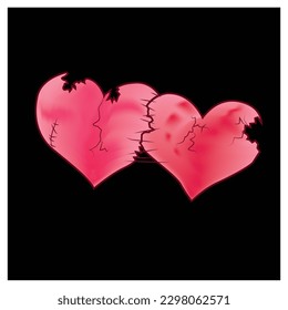 vector drawings of handmade broken hearts shape on a white isolated background, Romantic	