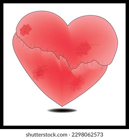 vector drawings of handmade broken hearts shape on a white isolated background, Romantic	