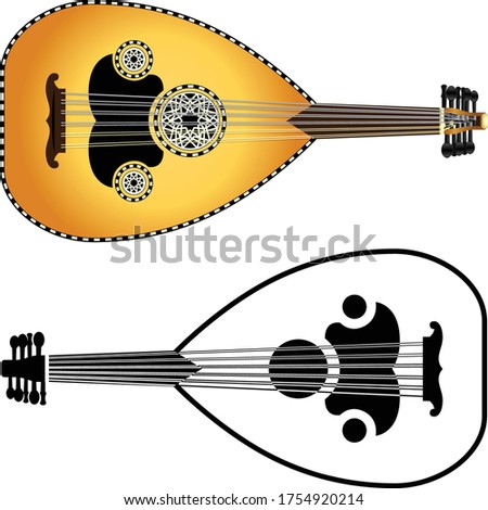 Vector drawings of the middle eastern musical instrument known as the oud