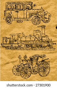 vector drawings on old paper