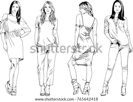 Vector Drawings On Theme Beautiful Slim Royalty Free Stock