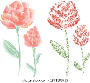 Vector drawings of red roses flowers in various textures