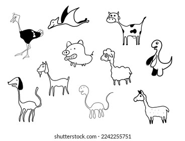 vector drawings set doodle animal. 