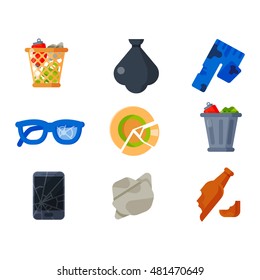 Vector drawings set of waste and garbage for recycling