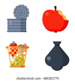 Vector drawings set of waste and garbage for recycling