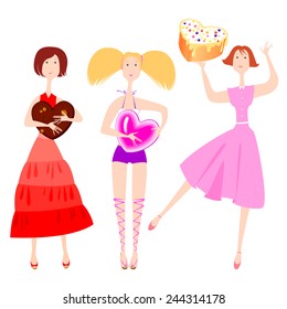 vector drawings sweet valentine girls