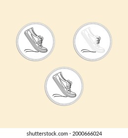 Vector drawings of three realistic shoelace stickers with snickers in art style