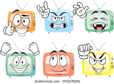 Vector drawings of TV mascot. Perfect for printing on T-shirts, posters, wall papers, wall murals, mugs, glasses, sun loungers, banners, roll-ups, exhibition walls and any other printing materials.