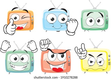 Vector drawings of TV mascot. Perfect for printing on T-shirts, posters, wall papers, wall murals, mugs, glasses, sun loungers, banners, roll-ups, exhibition walls and any other printing materials.