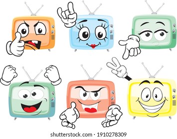 Vector drawings of TV mascot. Perfect for printing on T-shirts, posters, wall papers, wall murals, mugs, glasses, sun loungers, banners, roll-ups, exhibition walls and any other printing materials.