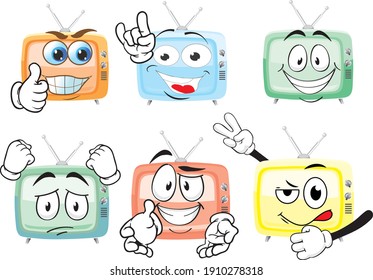 Vector drawings of TV mascot. Perfect for printing on T-shirts, posters, wall papers, wall murals, mugs, glasses, sun loungers, banners, roll-ups, exhibition walls and any other printing materials.