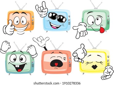 Vector drawings of TV mascot. Perfect for printing on T-shirts, posters, wall papers, wall murals, mugs, glasses, sun loungers, banners, roll-ups, exhibition walls and any other printing materials.