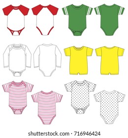 Vector drawings of various baby garments.