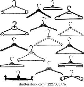 Vector drawings of various hangers for clothes