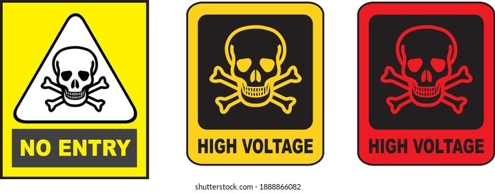 Vector drawings of a warning sign. No Entry. High Voltage.