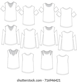 Vector Drawings Of Women's Cold Shoulder Garments.